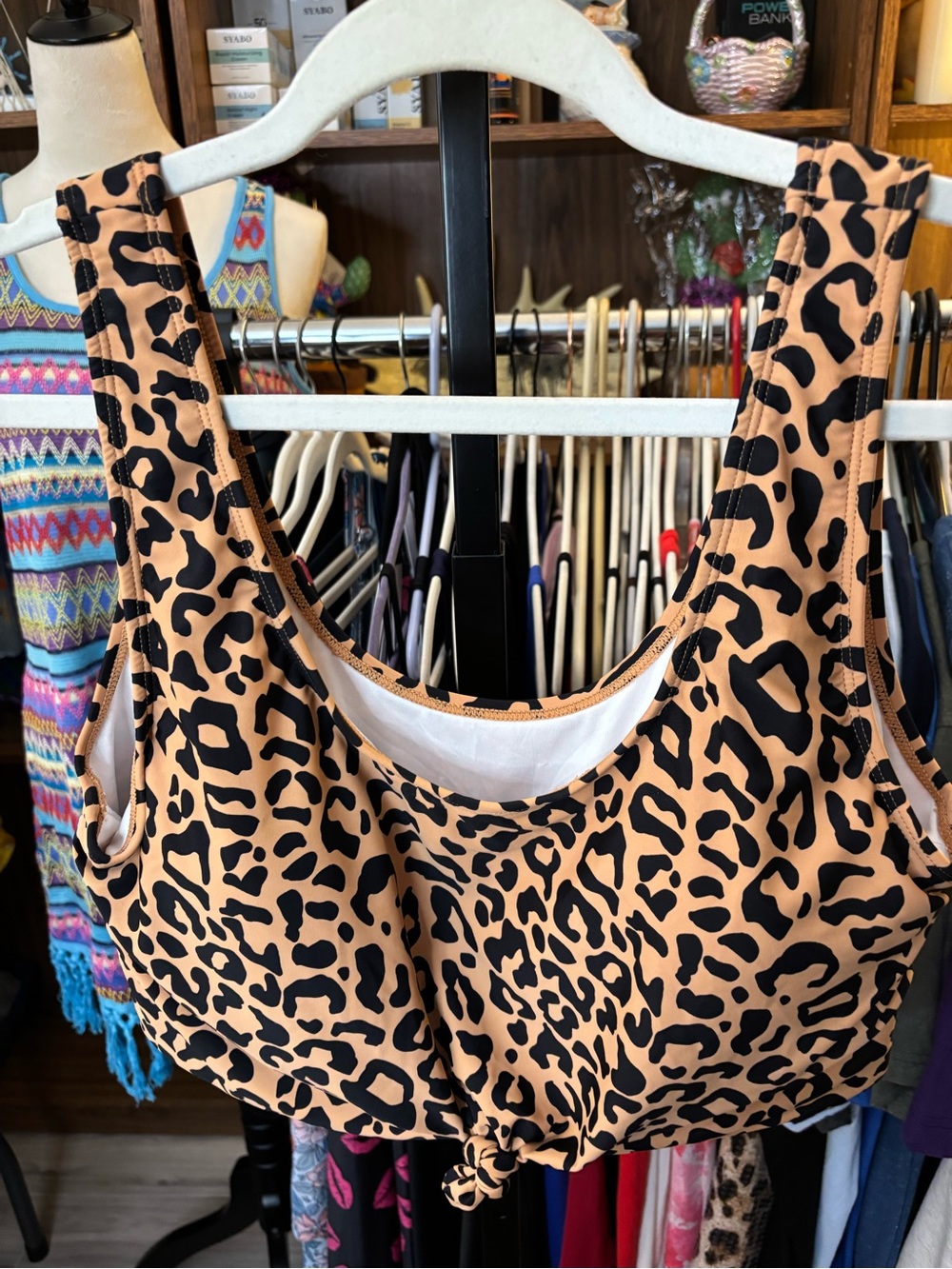 Women’s Leopard Print Swim Top - Tan & Black   Coral Reef